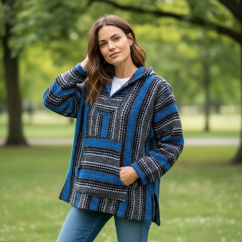 Emisa Striped Black and Blue Baja Hoodie